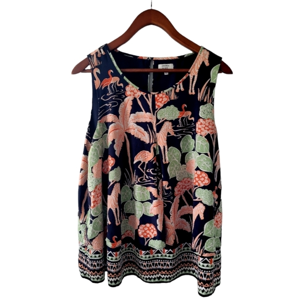 Crown & Ivy Tropical Jungle Print Layered Tank Blouse High Low Size XL